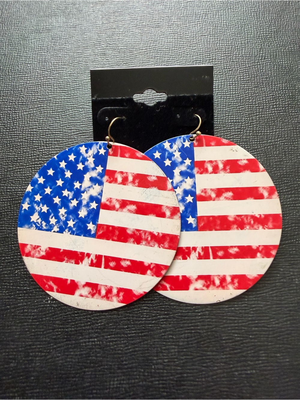 American Flag Round Dangle Earrings - Red White Blue
